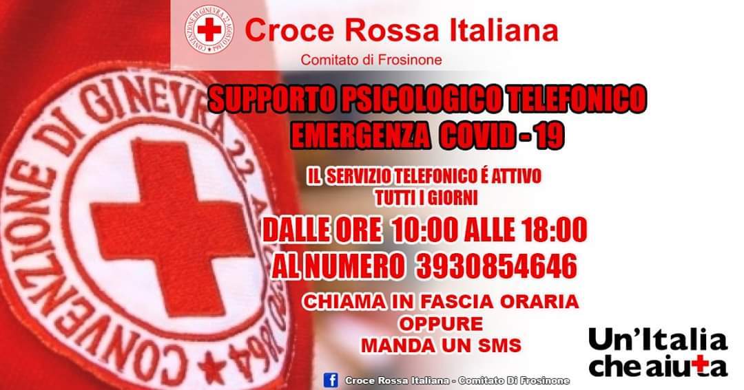 Emergenza Coronavirus. La Croce Rossa Italiana – Comitato di Frosinone  attiva il supporto psicologico telefonico